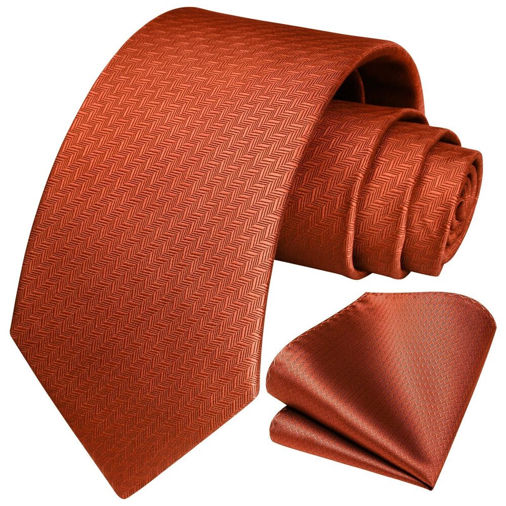 6704 Orange Ties Burnt Orange Tie and Pocket Square Set Rust Silk Wedding